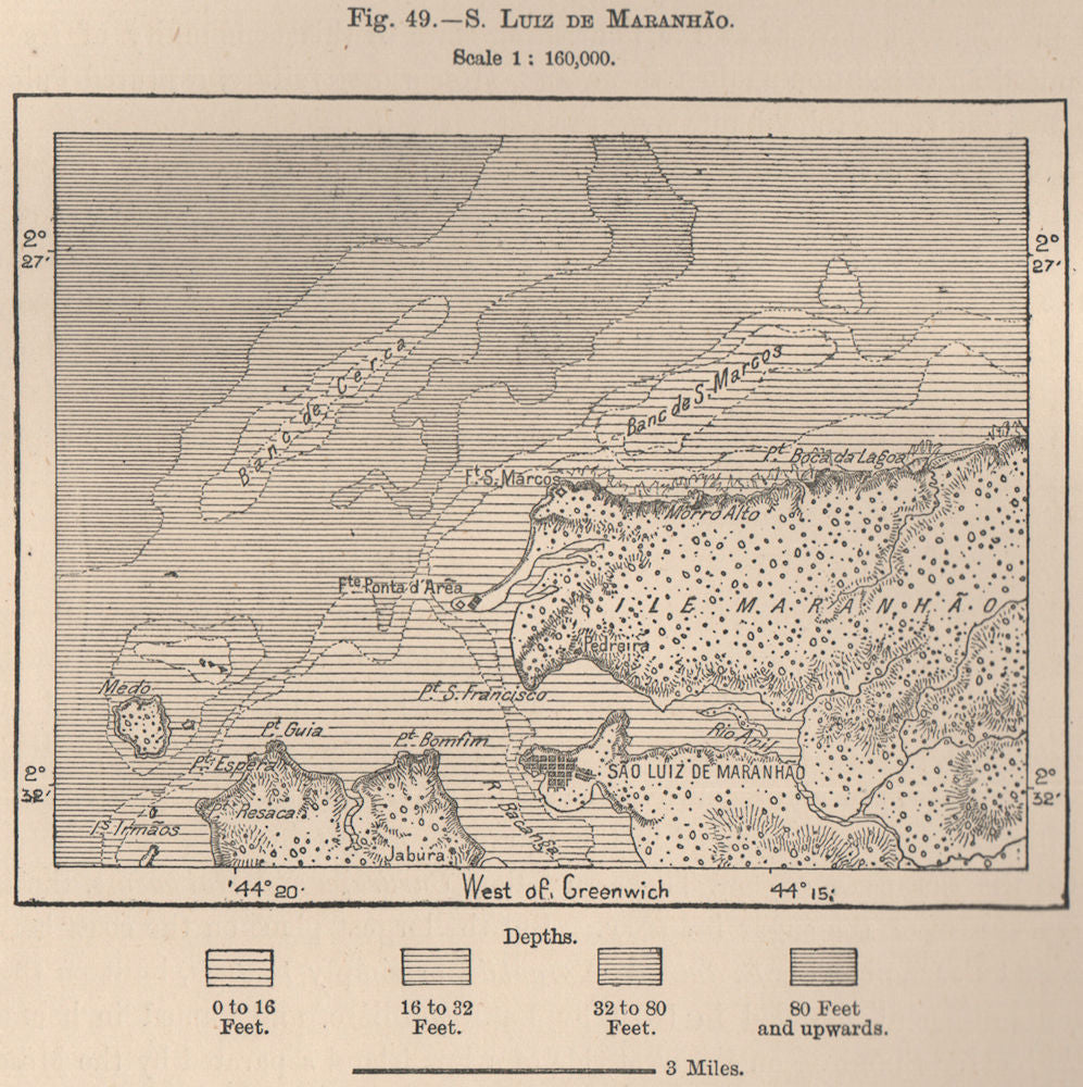 Sao Luiz de Maranhão. Maranhao. Brazil 1885 old antique vintage map plan chart